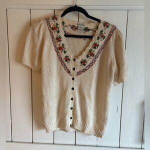 Vintage Floral Embroidered Button-Up Cardigan